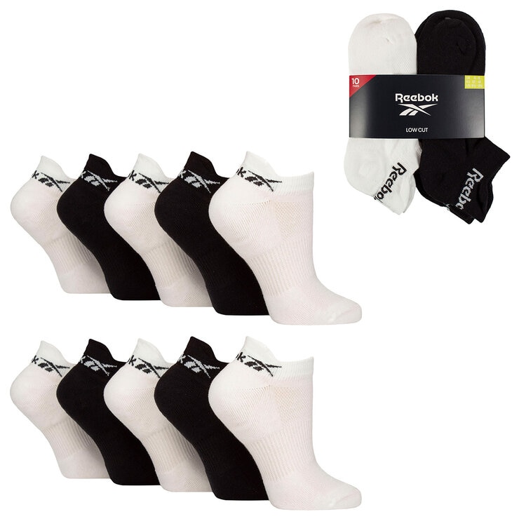 Reebok Ladies Low Cut Sock 10 Pack in Black/White