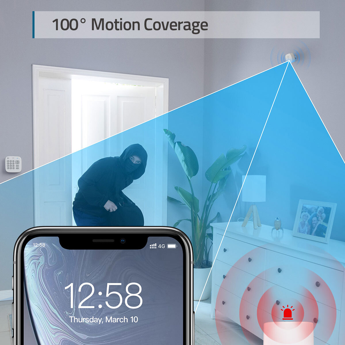Lifestyle image of motion sensor coverage