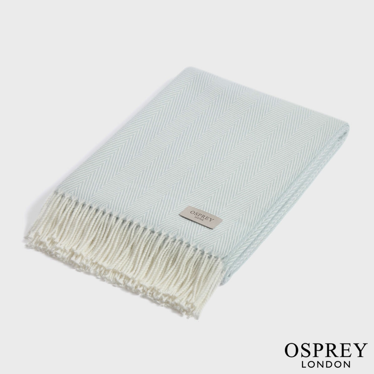 Osprey London Blue Herringbone Fringed Throw, 140 x 190 cm