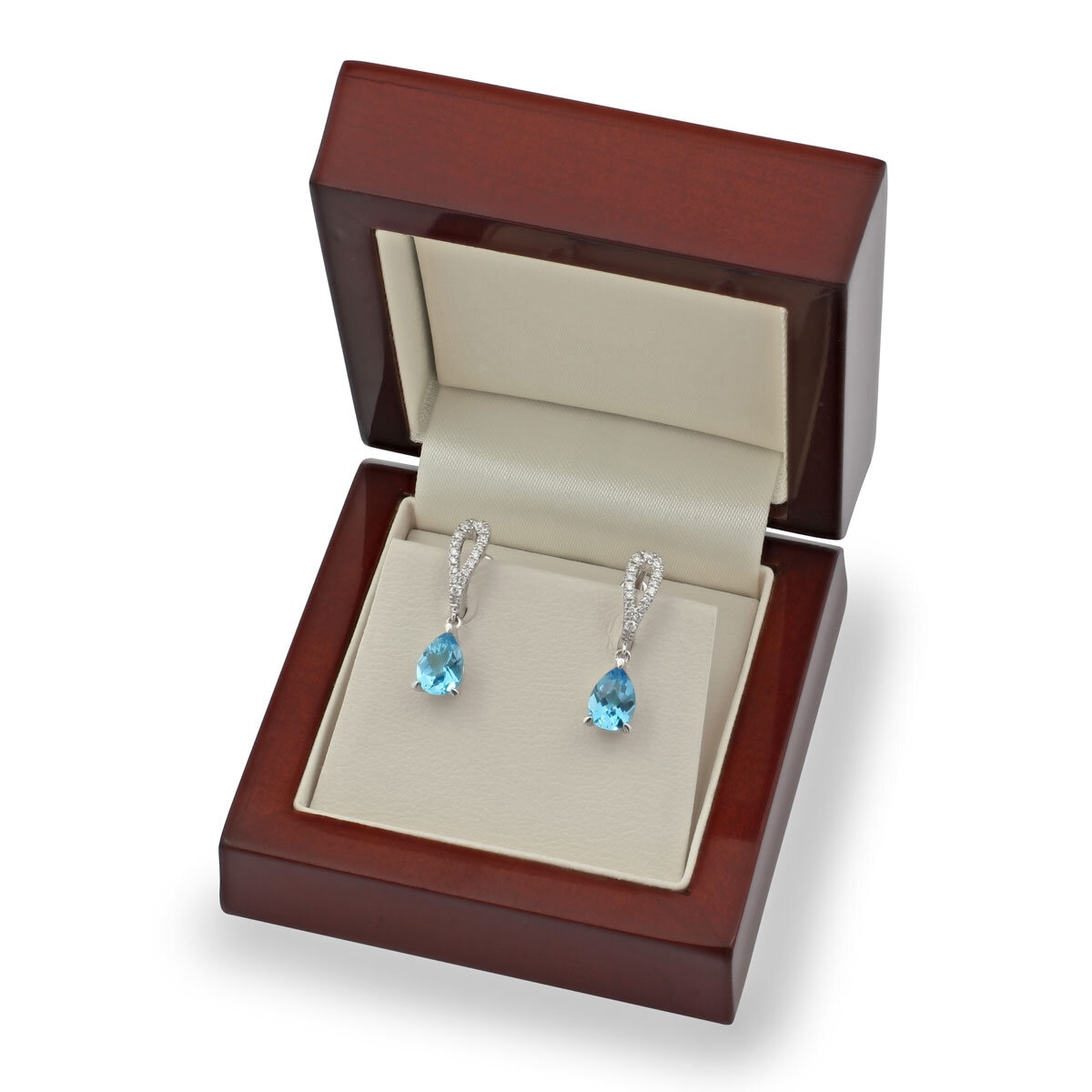 Pear Cut Blue Topaz & 0.17ctw Diamond Drop Earrings, 18ct White Gold