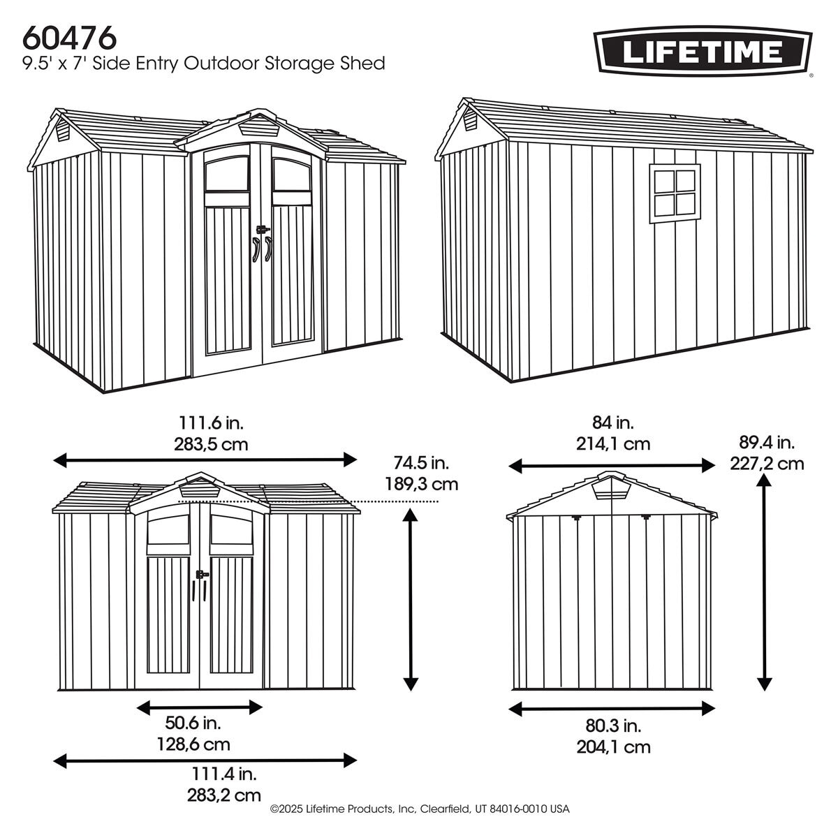 Lifetime 9ft 4" x 7ft (2.84 x 2.14m) Storage Shed - Model 60476