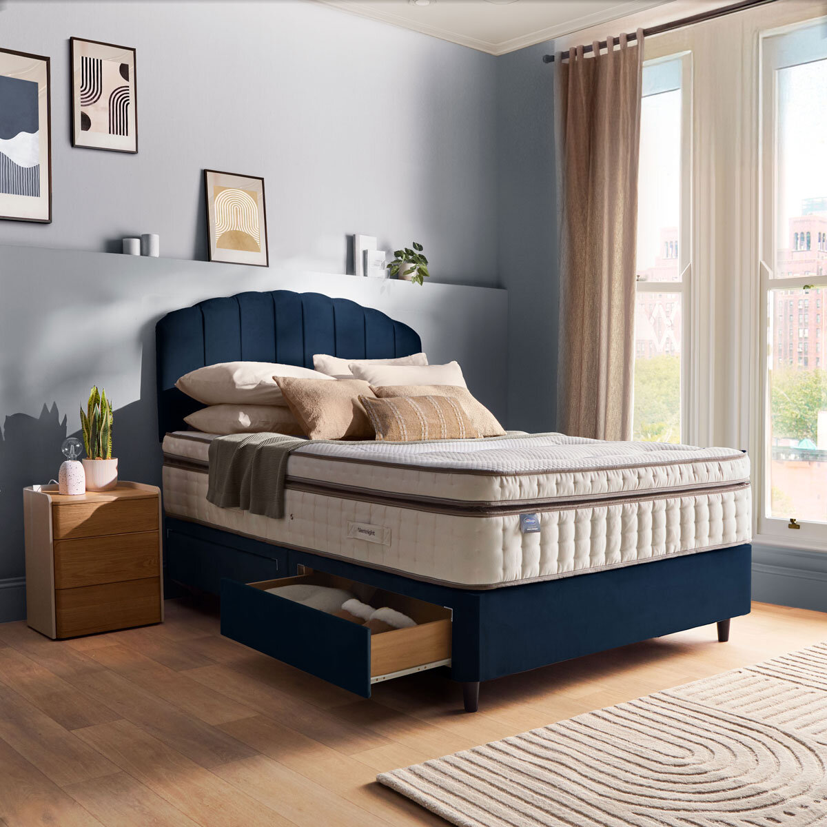 Silentnight Velvet 4 Drawer Divan Base with Merlin Headboard in 3 Colours & 3 Sizes