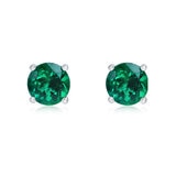 Round Cut Lab Emerald Stud Earrings, 14ct White Gold