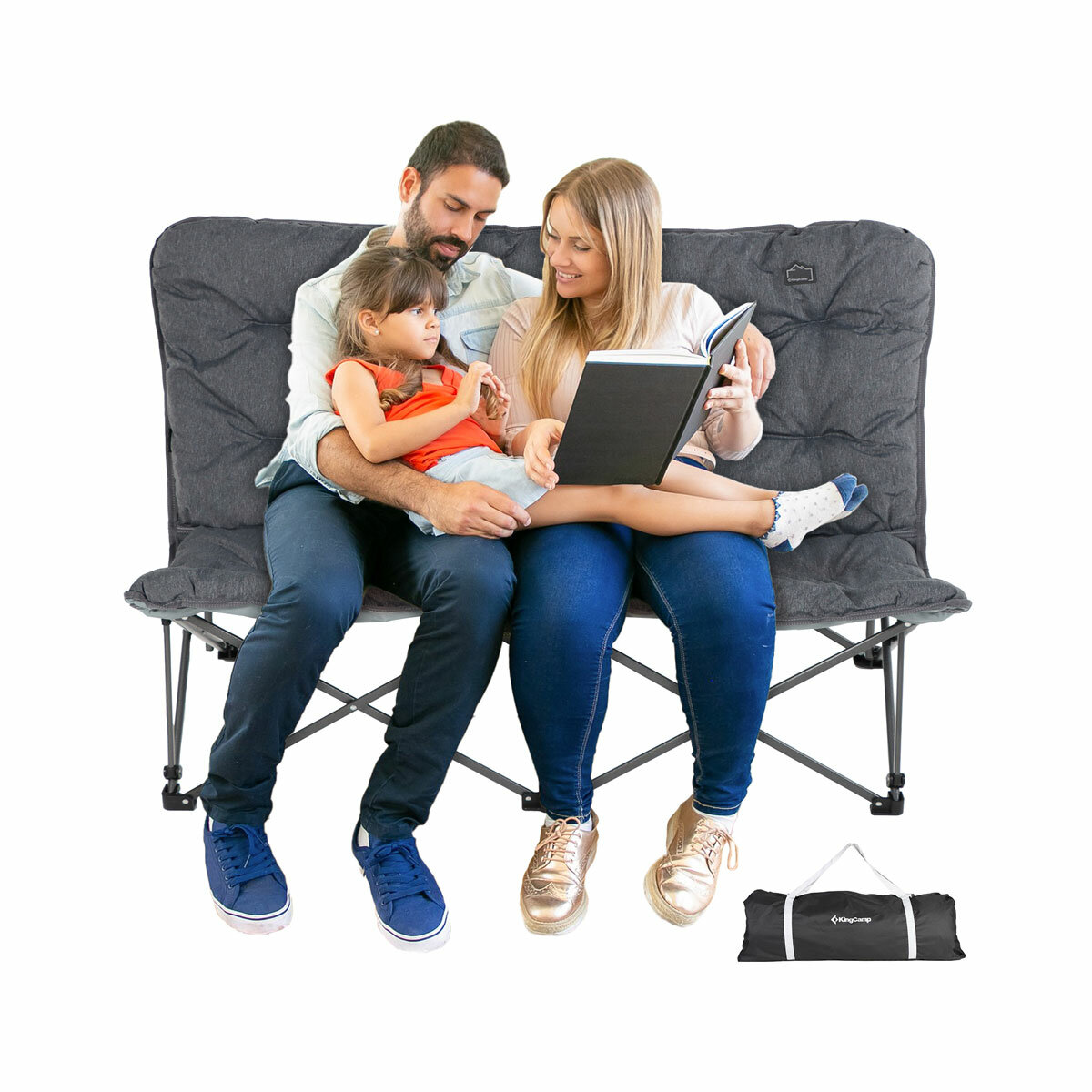 Lifestyle image showing a family sat on the chair