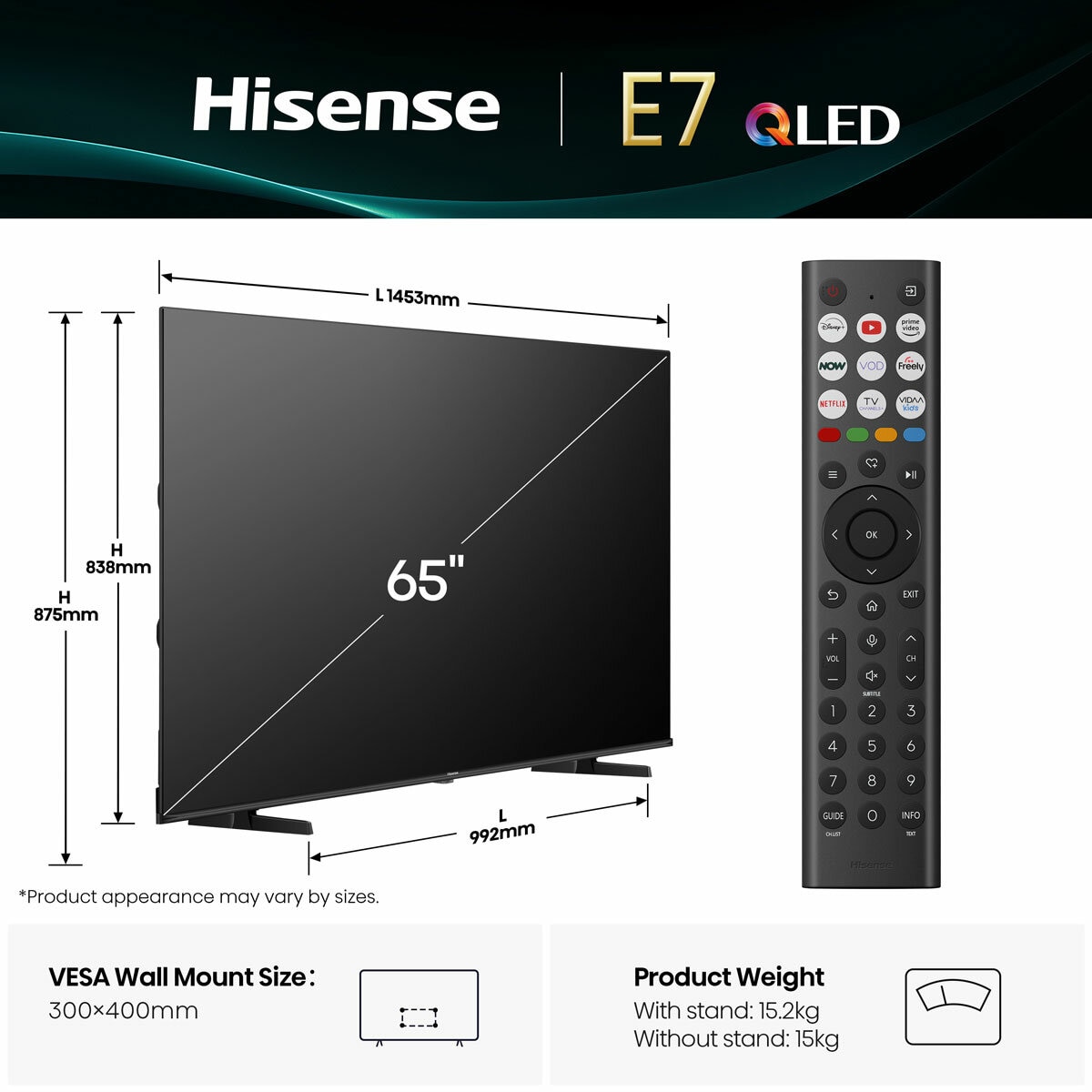 Hisense 65E7QTUK 65 Inch QLED HD Smart TV