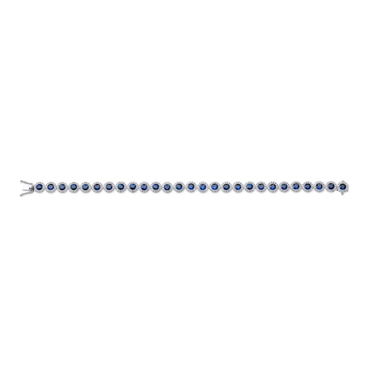 Round Cut Blue Sapphire & 1.80ctw Diamond Bracelet, 18ct White Gold