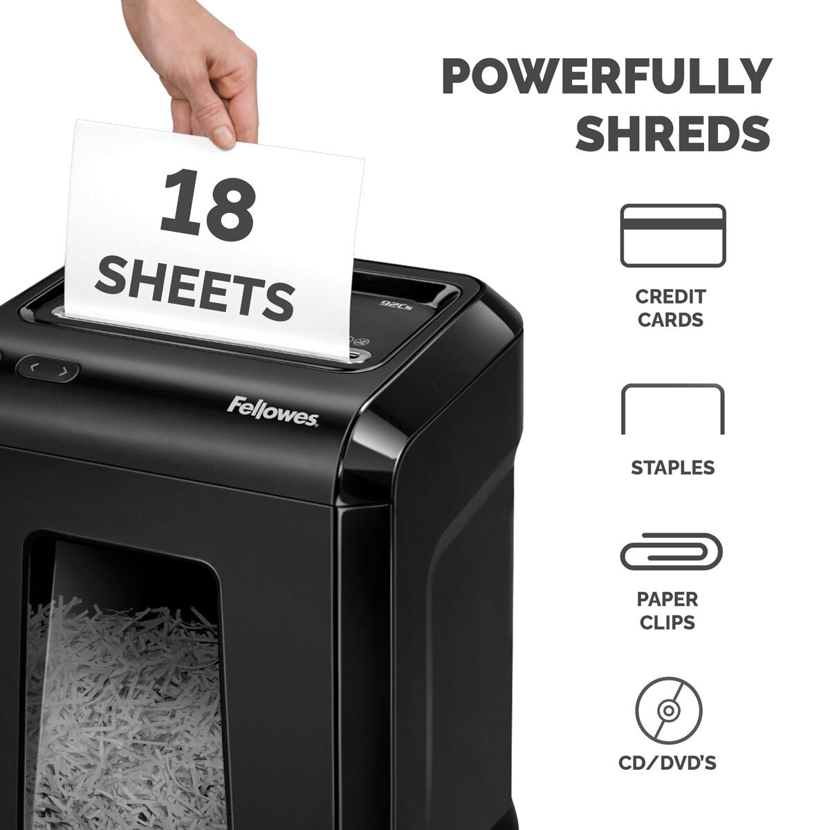 Fellowes 92Cs Cross Cut Shredder 18 Sheet Infographic Image