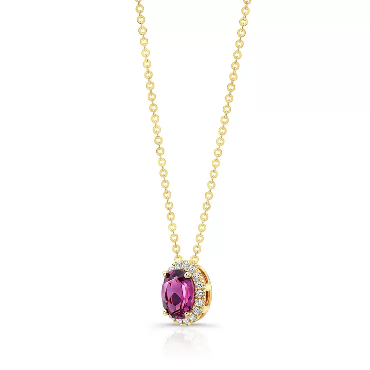 Rhodolite Garnet and Diamond Pendant, 14k Yellow Gold
