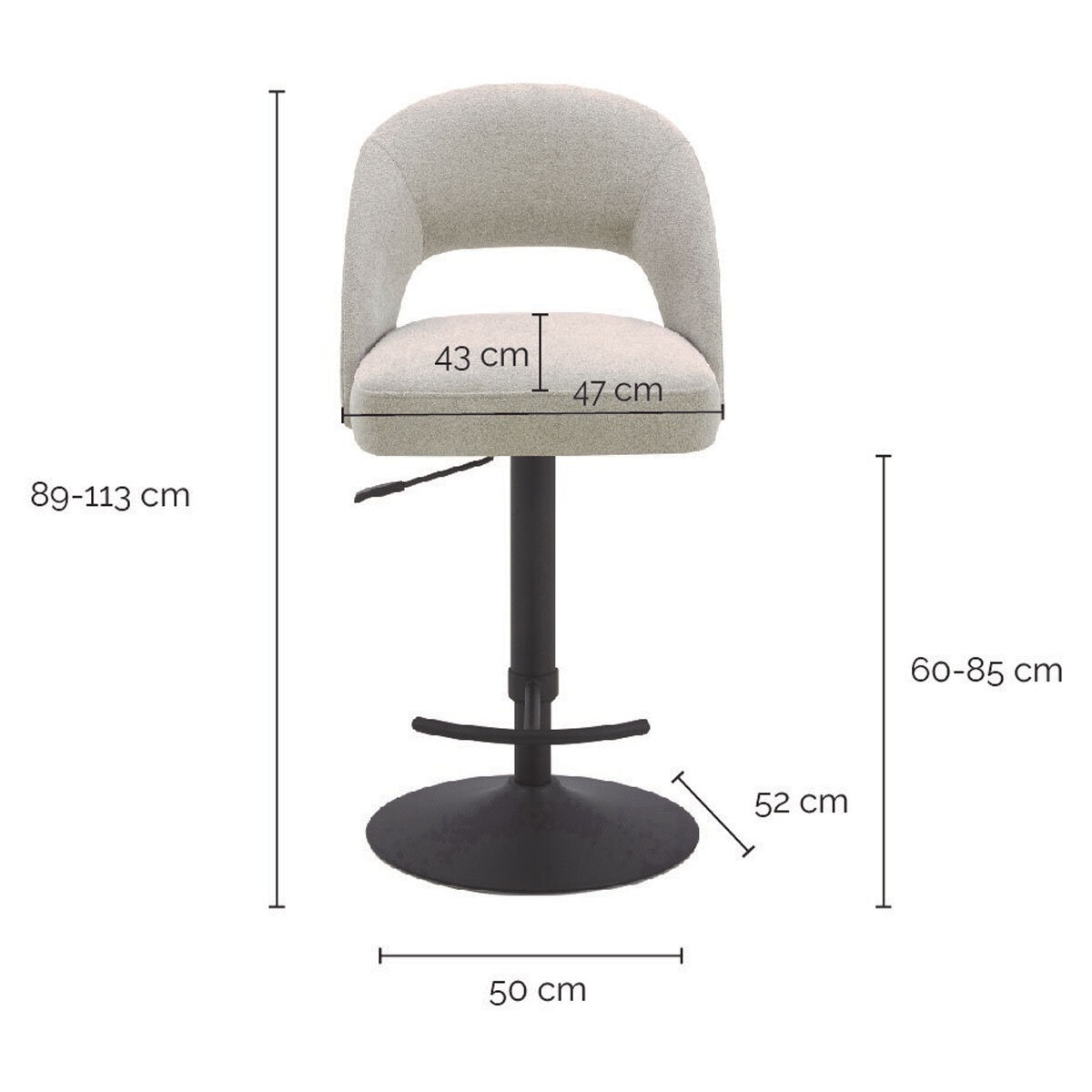 Kobe Grey Fabric Gas Lift Bar Stool