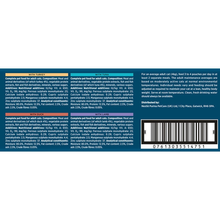 List of ingredients per pouch on blue background