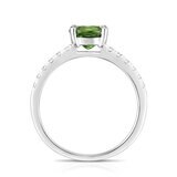 Round Cut Peridot & 0.20ctw Diamond Ring, 14ct White Gold