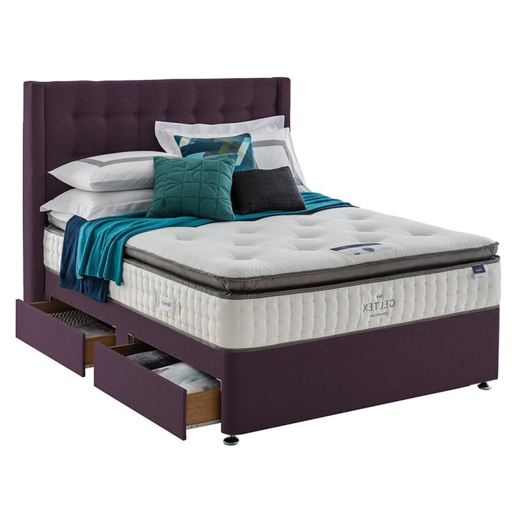 Silentnight 4 Drawer Divan Base with Bloomsbury Headboard in Plum, King Size Costco UK