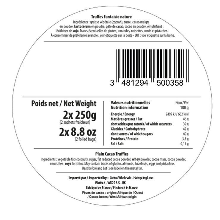 Back of pack image of Mathez Truffles on white backgrond Back of pack image of Mathez Truffles on white backgrond