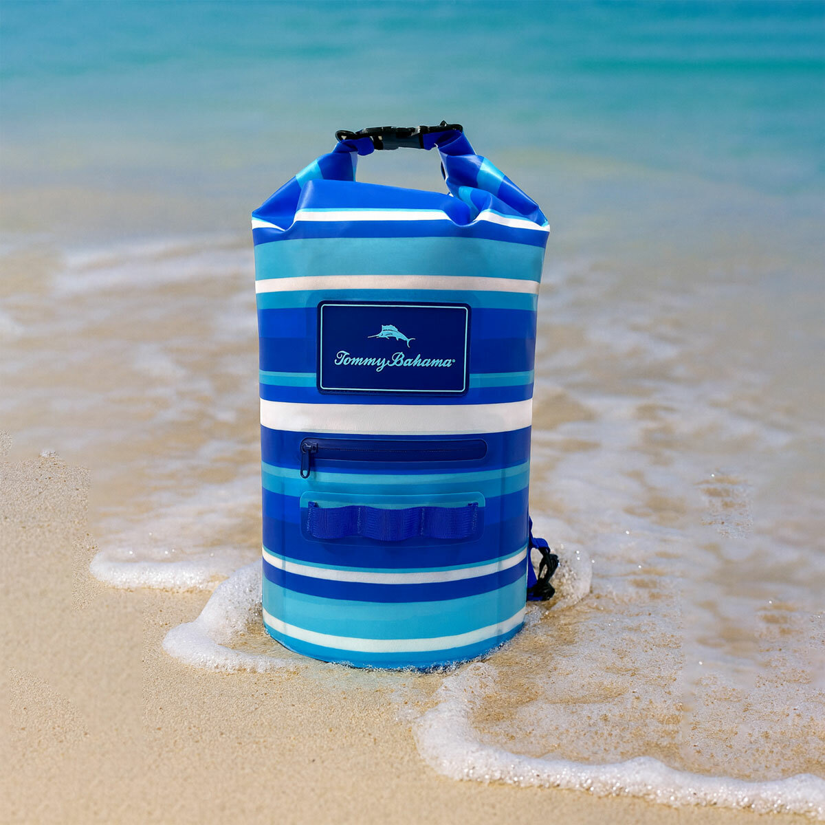 Lifestyle image of the Tommy Bahama Dry Bag in Stripes