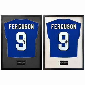 Duncan Ferguson Signed Framed Everton Football Shirt in 2 Options: White or Black Mount