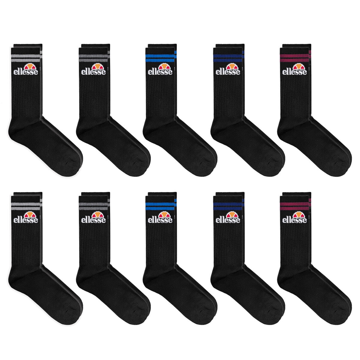 Ellesse Men's Heritage Crew Socks, 10 Pack