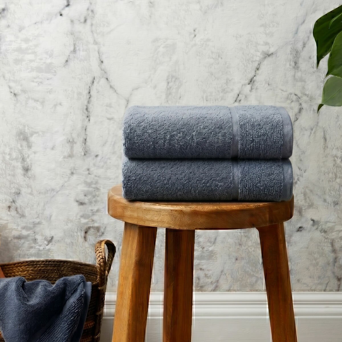 Panda Bamboo & Cotton Blue Hand Towels, 2 Pack