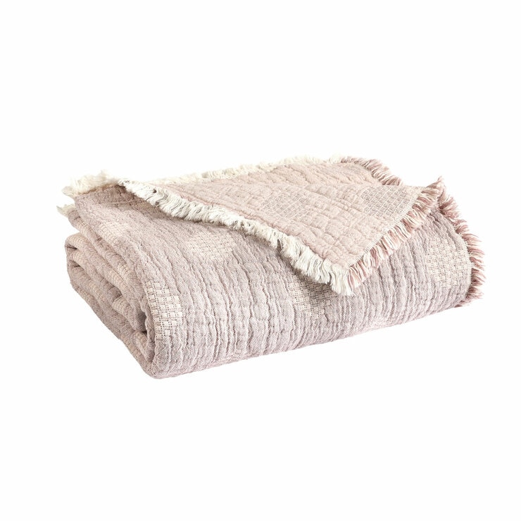 Life Comfort Reversible 100% Cotton Gauze Pink Throw, 127 x 162 cm