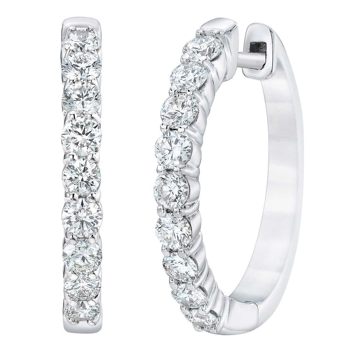 Round Brilliant 1.00 ctw VS2 Clarity, I Color Diamond 14kt White Gold Hoop Earrings