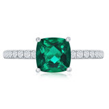 Lab Created Emerald and 0.90ctw Diamond Ring, 14k White Gold