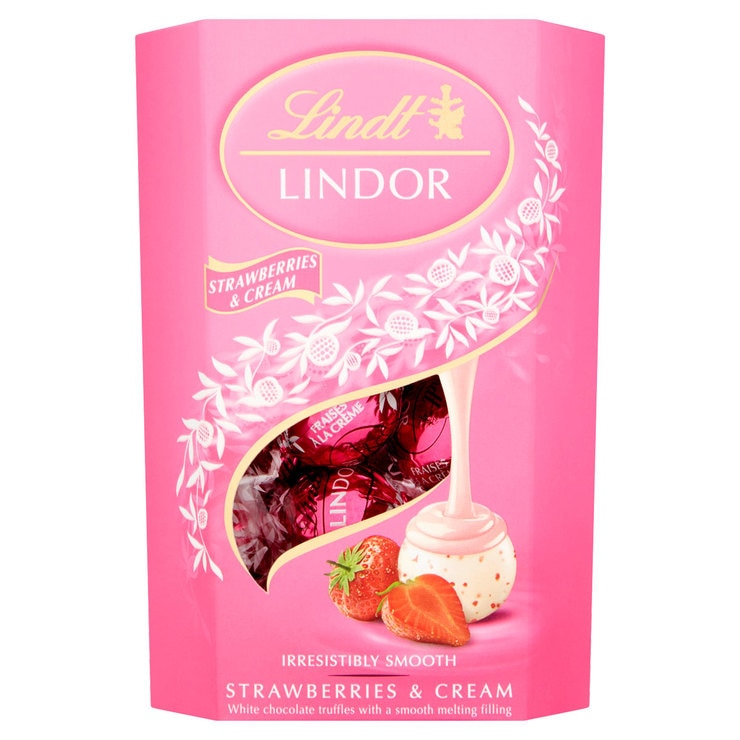 Lindt Lindor Milk Chocolate and Strawberries & Cream Chocolate Truffles, 4 x 200g
