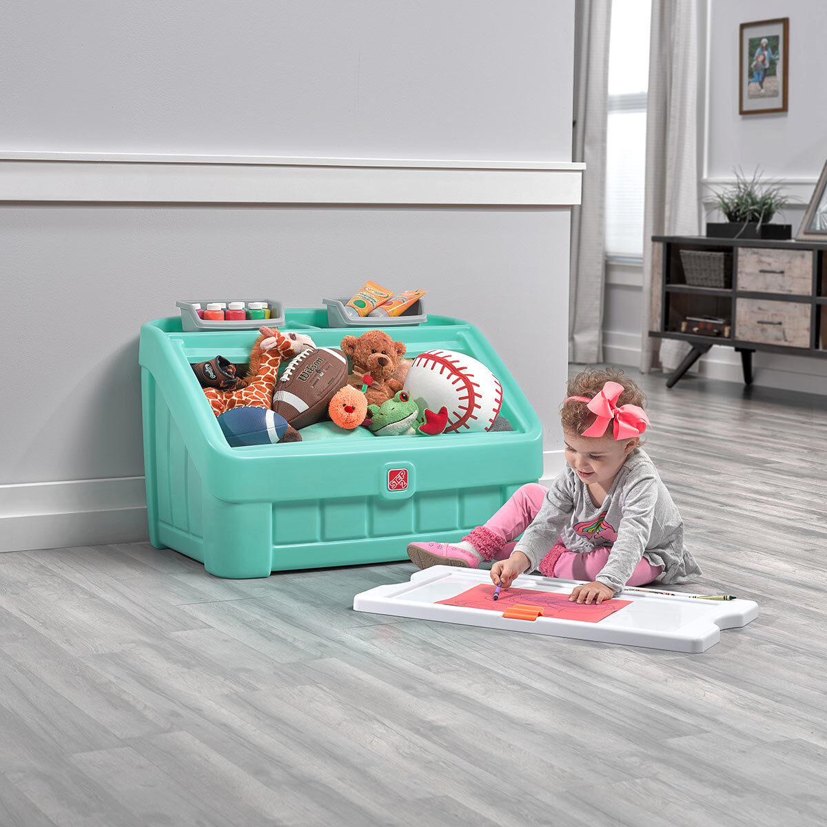 Buy 2-In-1 Toy Box & Art Lid Mint Lifestyle2 Image at Costco.co.uk