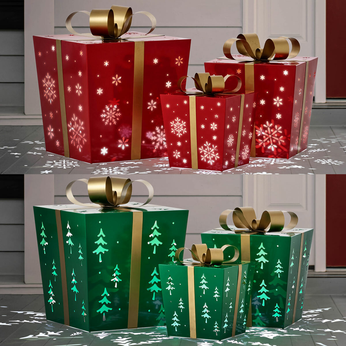 Metal Gift Boxes with LED Lights - Set of 3