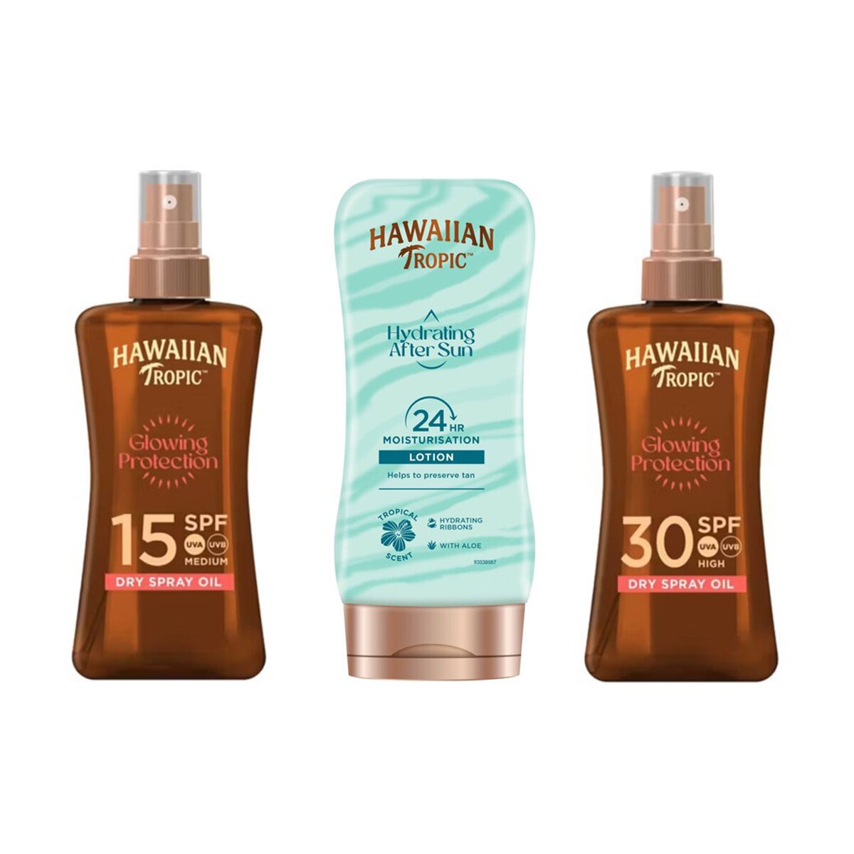 Hawaiian Tropic, Sun Oil Set, 200ml SPF 15 & 200ml SPF 30 Dry Oil Spray and 180ml Hydrating After Sun Lotion
