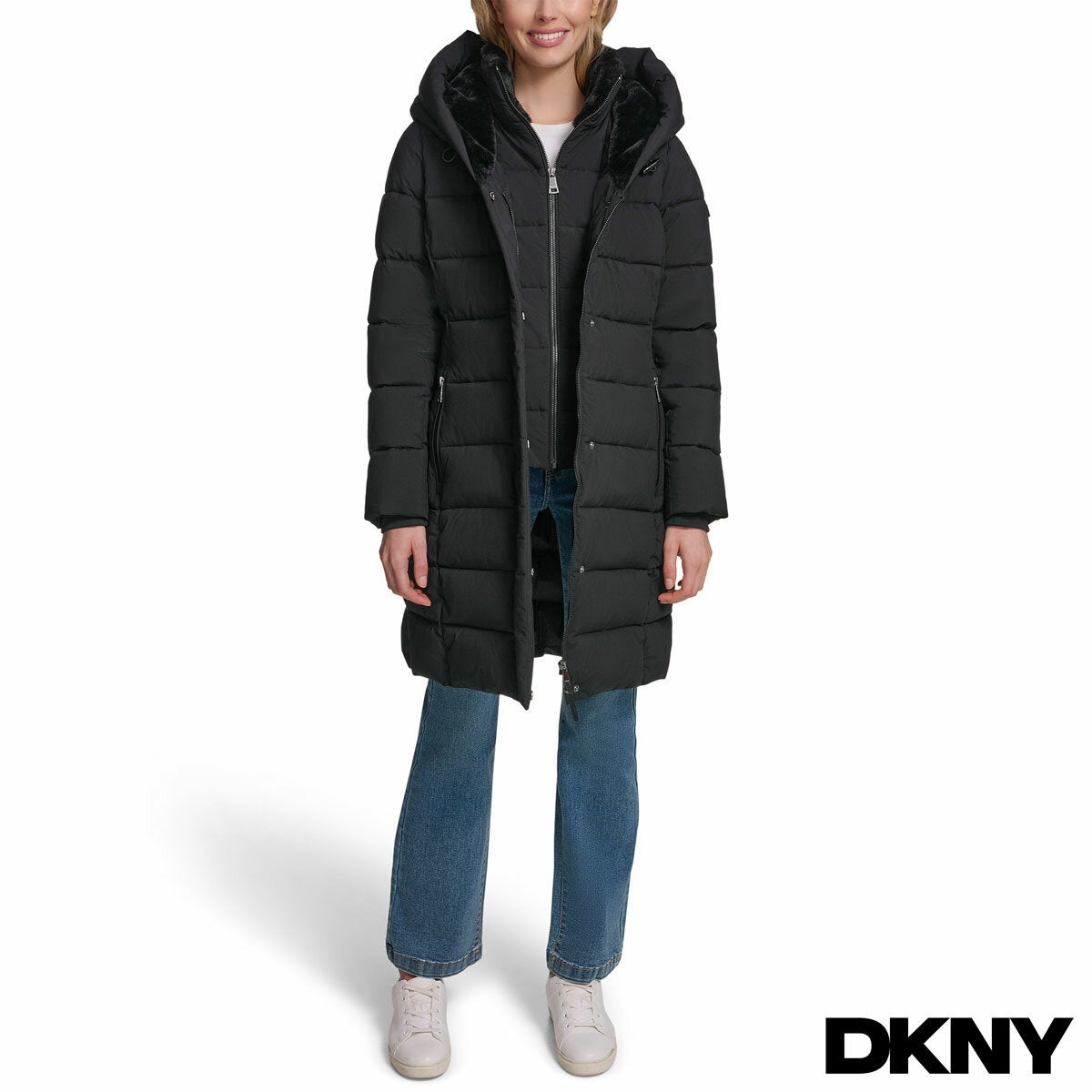DKNY Women's Puffer Coat with Plush Hood DKNY Women's Puffer Coat with Plush Hood