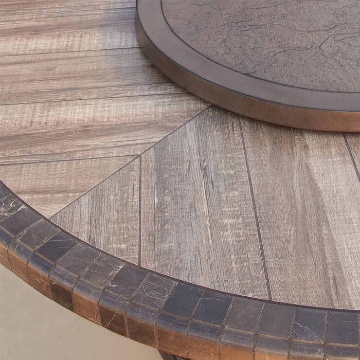 Agio St Louis 7 Piece Woven Dining Set With Storage And Lazy Susan