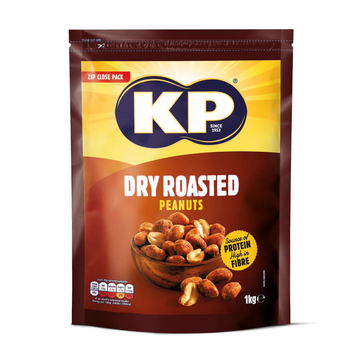 Pack of KP Dry Roasted Peanuts in zip close pack