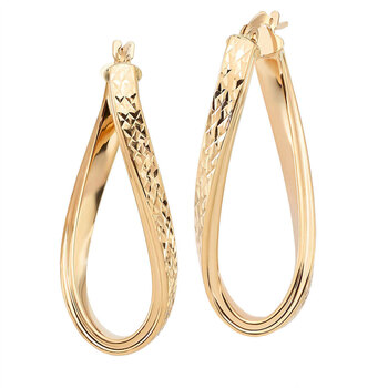 14ct Yellow Gold Twisted Oval Hoop Earrings