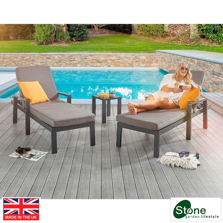 Stone Garden 3 Piece Lounger Set in Grey Stone Garden 3 Piece Lounger Set in Grey