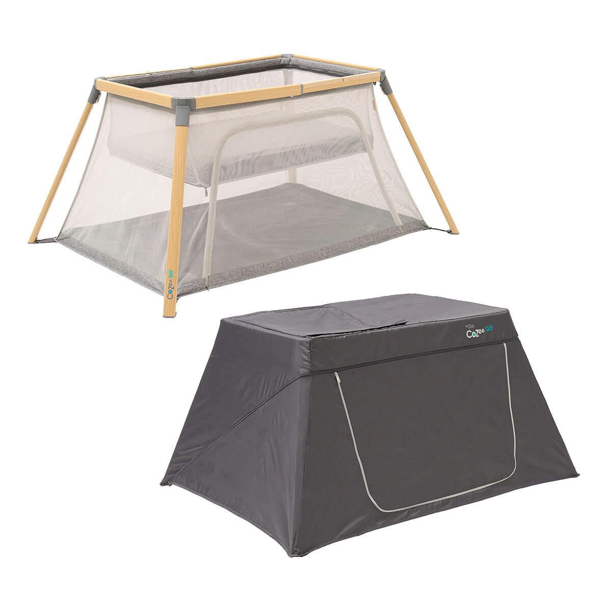 Tutti Bambini CoZee Go Day & Night Travel Cot Bundle, Oak & Charcoal