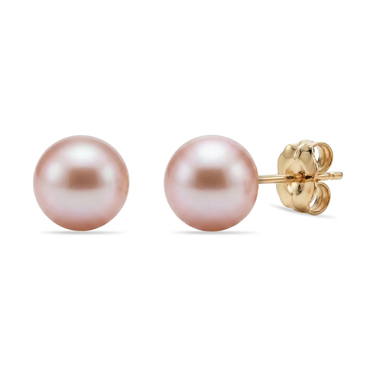 7-7.5mm Cultured Freshwater Pink Pearl Earrings, 14ct Yellow Gold