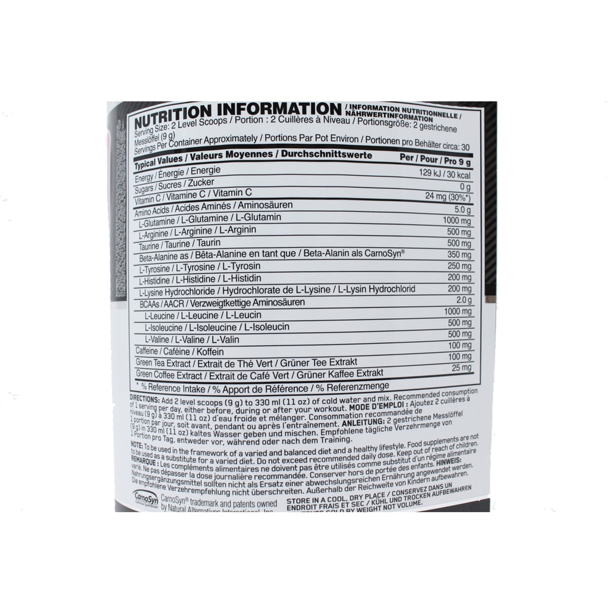 Optimum Nutrition Amino Nutiritonal Information