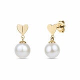 10.5-11mm Cultured Freshwater White Pearl Heart Drop Earrings, 14ct Yellow Gold