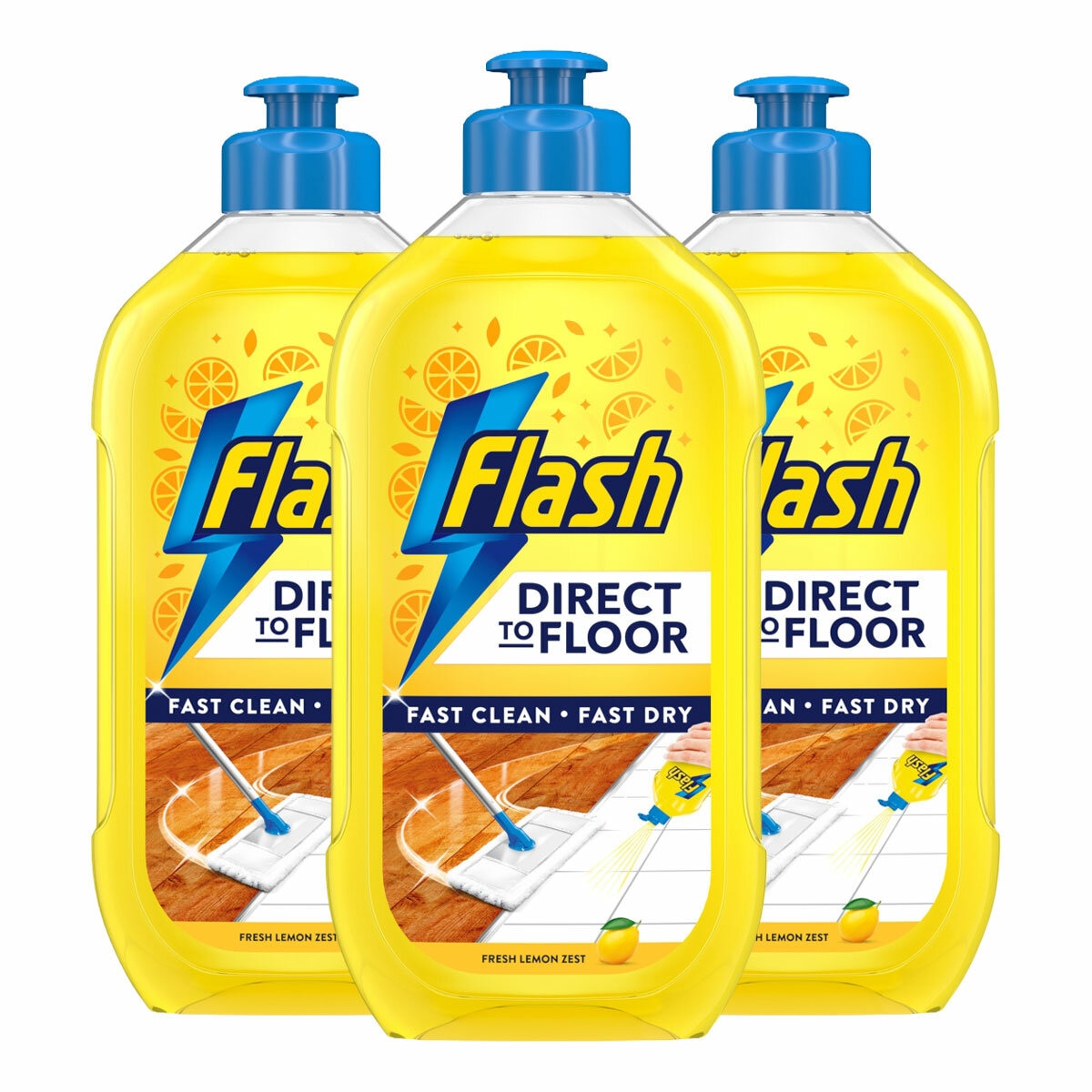 Flash Direct to Floor All Purpose Lemon, 3 x 800ml