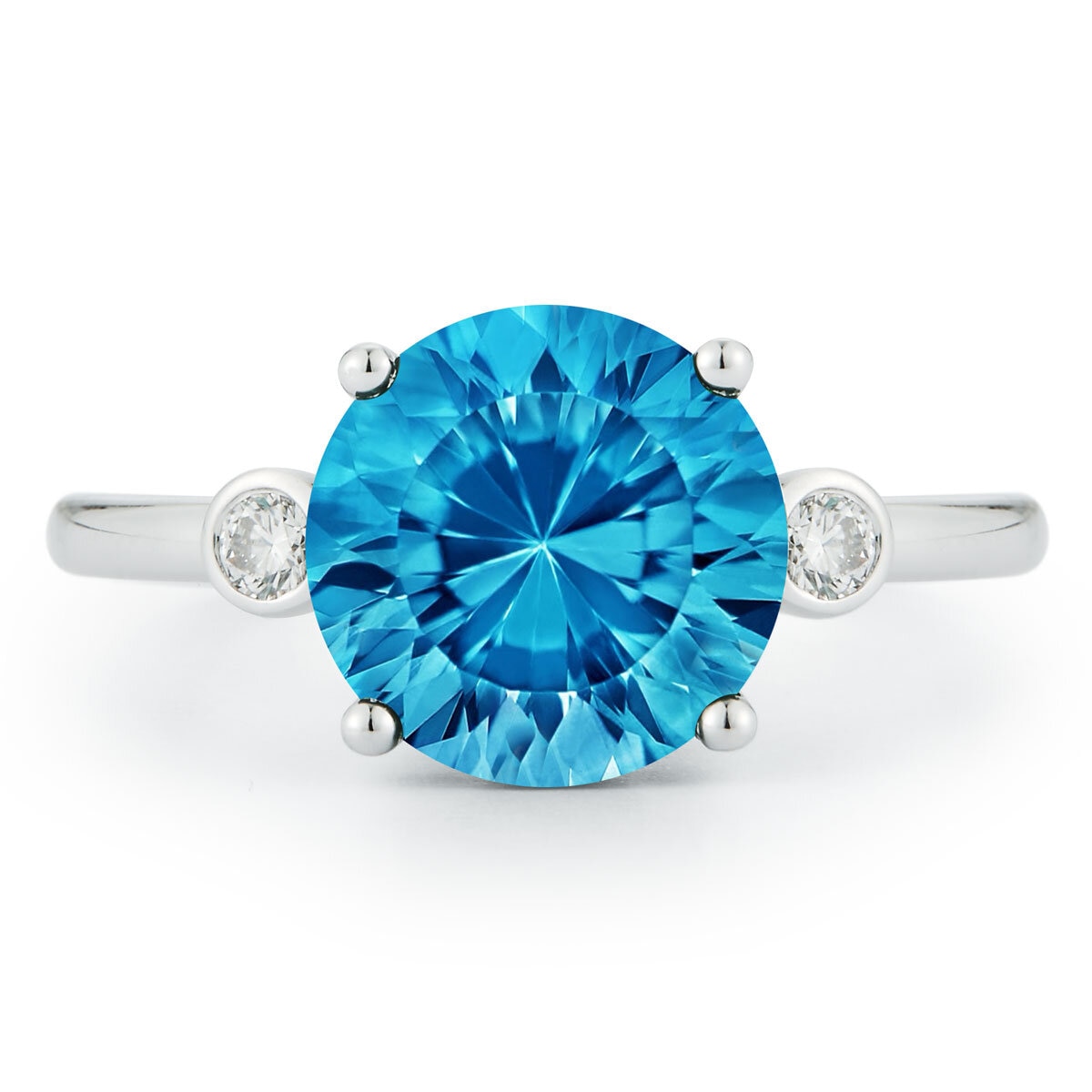 Blue Topaz and 0.13ctw Diamond Ring, 18k White Gold