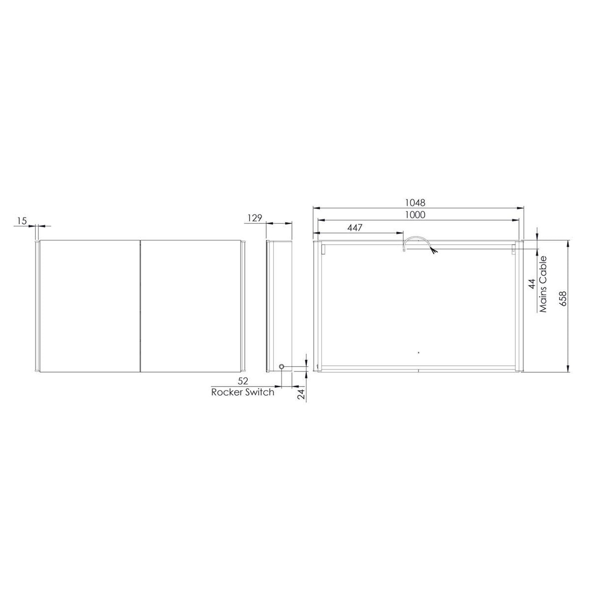 Line drawing of cabinet on white background with dimensions