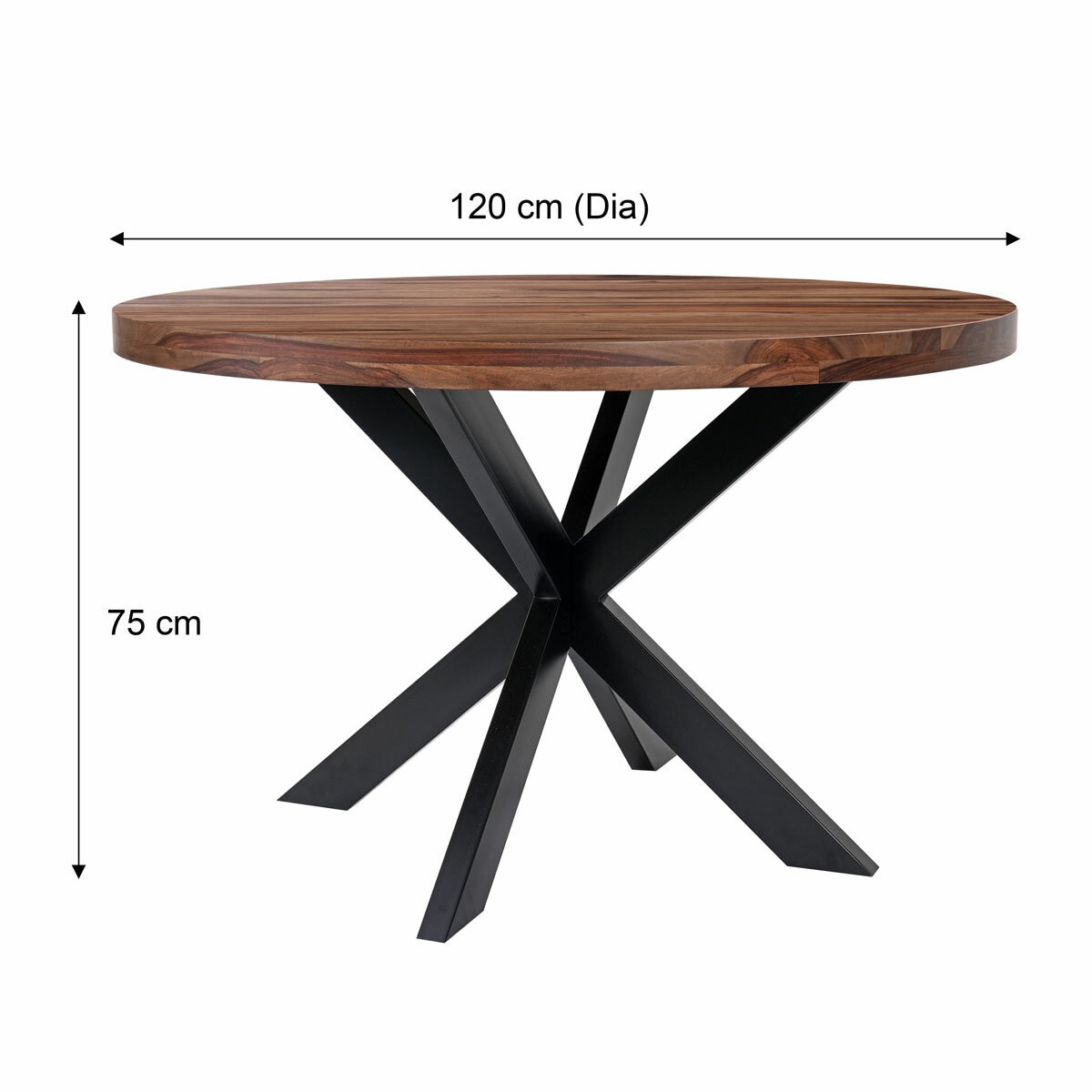 Indus Valley Henley Round Wooden Dining Table + 4 Brown Chairs