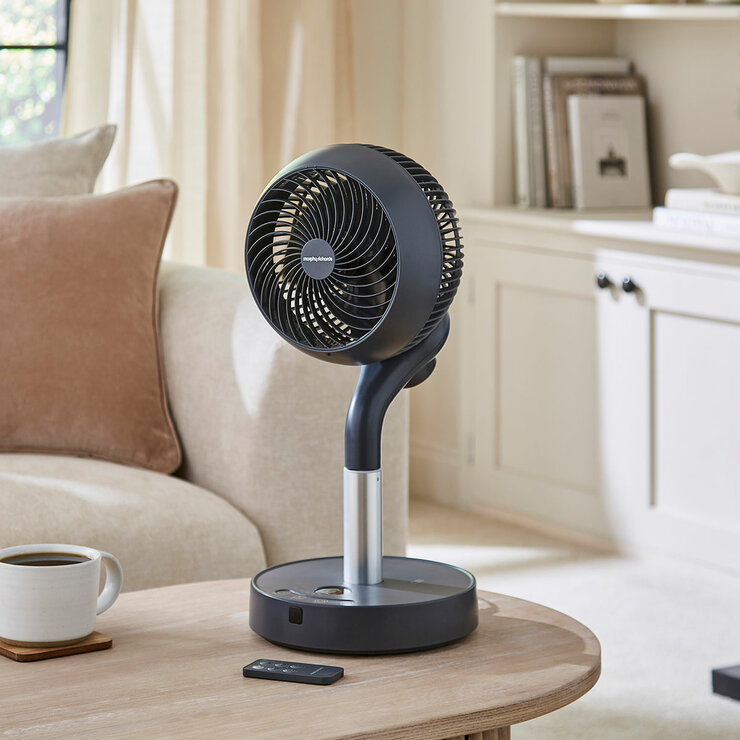 Lifestyle image of fan on table top