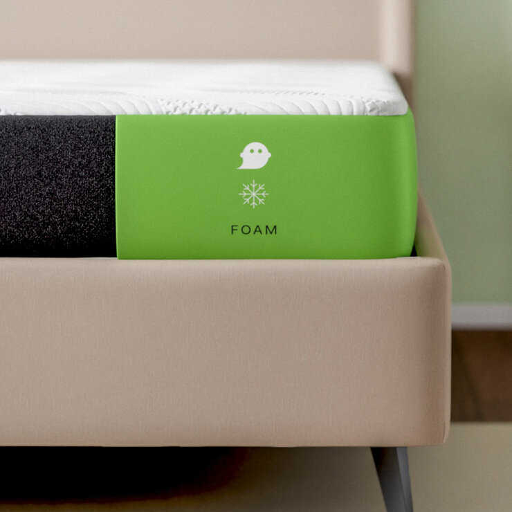 Ghostbed Classic Cooling Memory Foam Mattress Close Up Corner with Logo