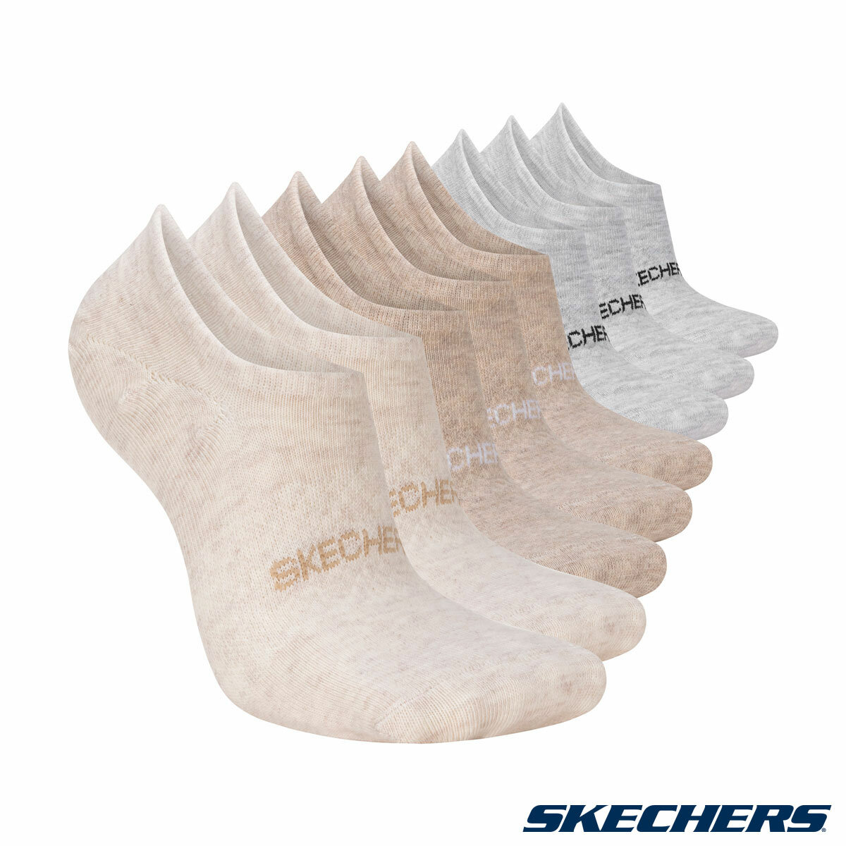 Skechers Ladies No Show Sock 8 Pack in Beige/Grey/Cream