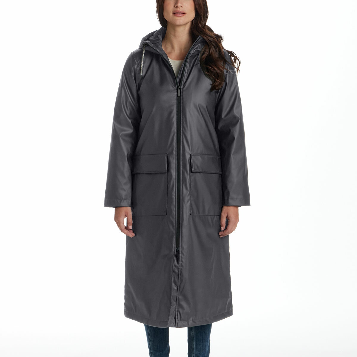 Weatherproof Ladies Long Slicker Jacket in Charcoal
