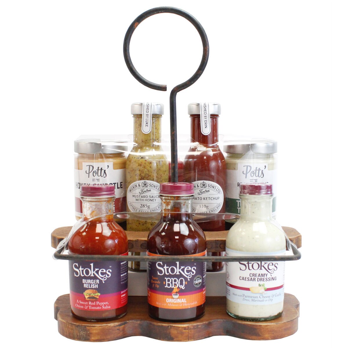 Wooden BBQ Caddy with 7 Condiments
