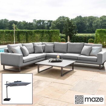 Maze Ethos Large Corner Set + 10ft x 10ft Solar LED Cantilever Umbrella with Base