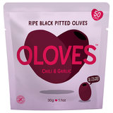 Oloves Chilli & Garlic Ripe Black Pitted Olives, 20 x 30g