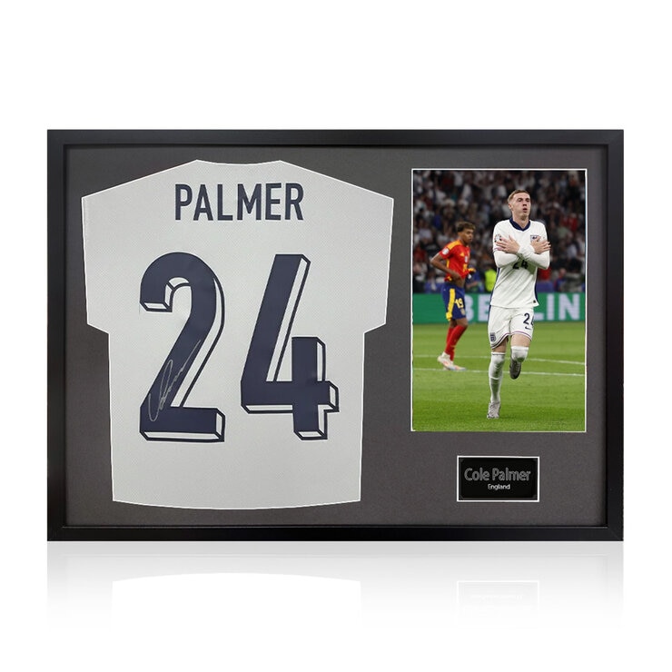 Cole Palmer Signed Framed England Football Shirt including 1 Photo in 2 Options: White or Black Mount Cole Palmer Signed Framed England Football Shirt including 1 Photo in 2 Options: White or Black Mount