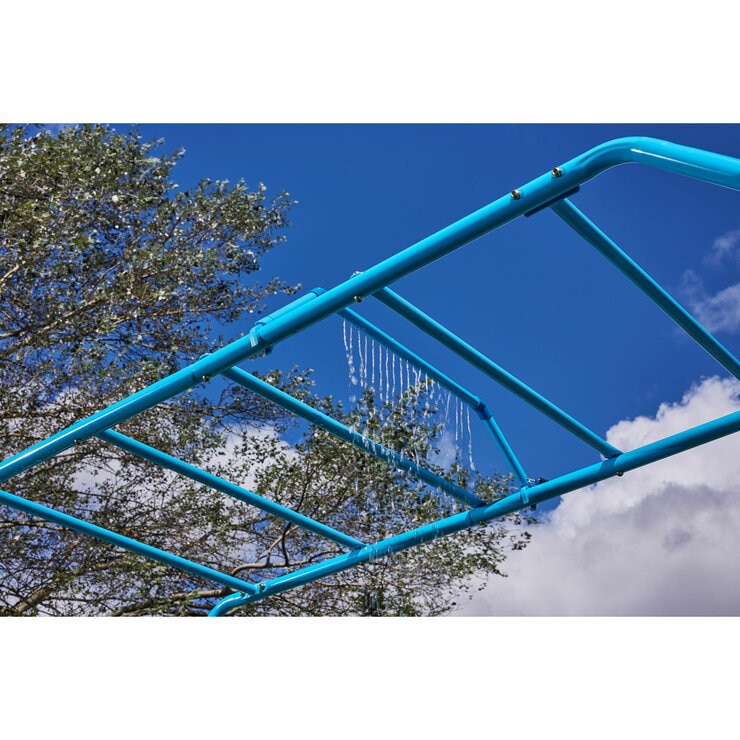 Lifestyle image of the monkey bars with sprinkler above